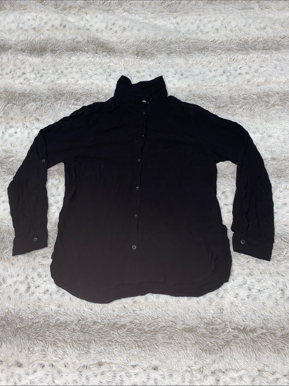 Men's Black Casual Button-Down Shirt – Relaxed Long Sleeve